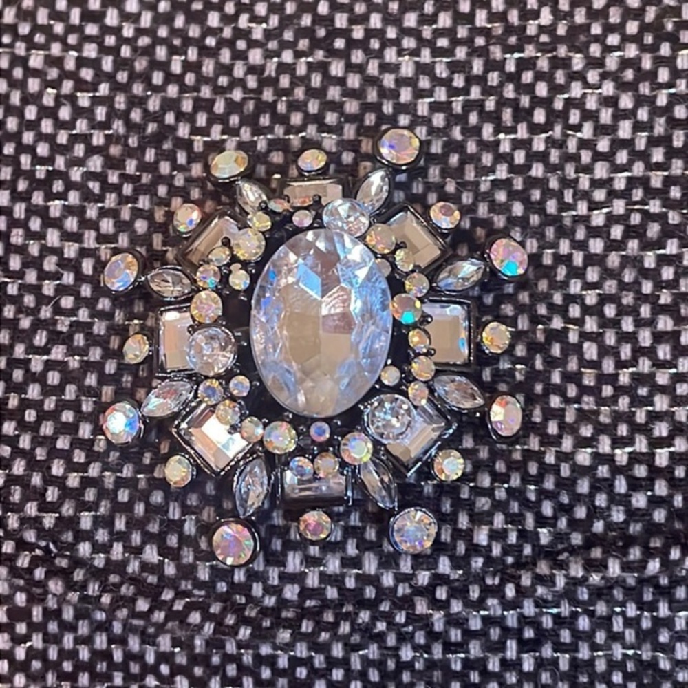 Brown Tweed Metallic Large Rhinestone Center  Purse Chain‎ Bag - Picture 3 of 9
